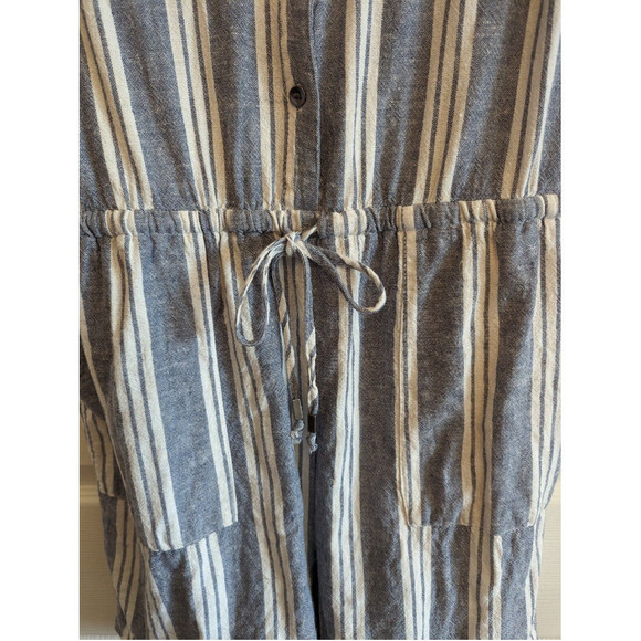 Kelly Renee Romper Women Lrg Gray Wht Striped Button Up Sleeveless Shorts Linen - Picture 3 of 9